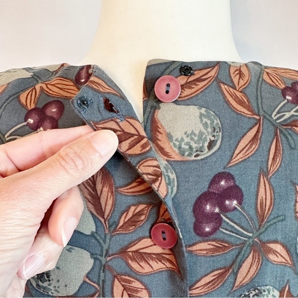 SOLD!  Vintage 80's Karin Stevens Green Fruit Pleated A-Line Midi Dress 8 Petite - Picture 12 of 16